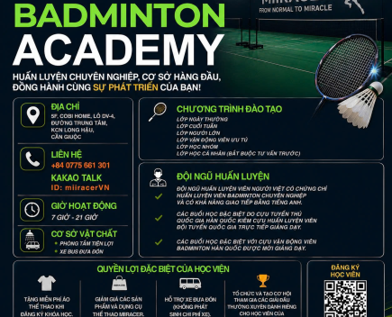 Học Viện Cầu Lông MIIRACER Badminton Academy